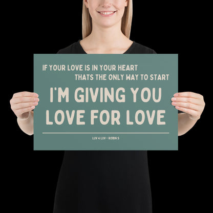 Love for Love (Luv for Luv) Robin S Lyric Print - Blue and Beige - Disco Music Poster Wall Art Retro Inspired Music Bold Typographic Quote