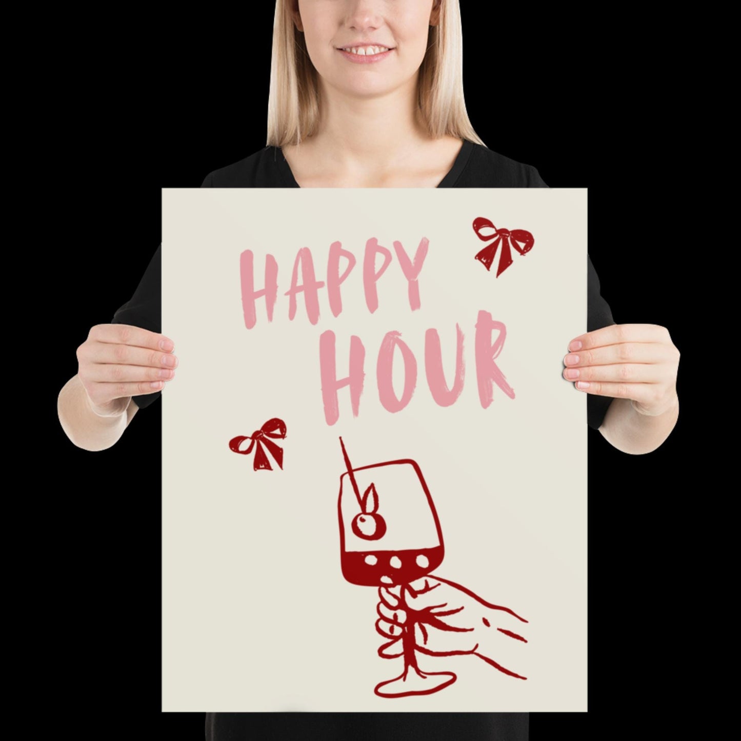 Happy Hour Print | Typographic Poster | Typographic | Trendy | Kitchen Artwork | Bar Cart Art | Drinks | Wall Decor | Gift | Aesthetic