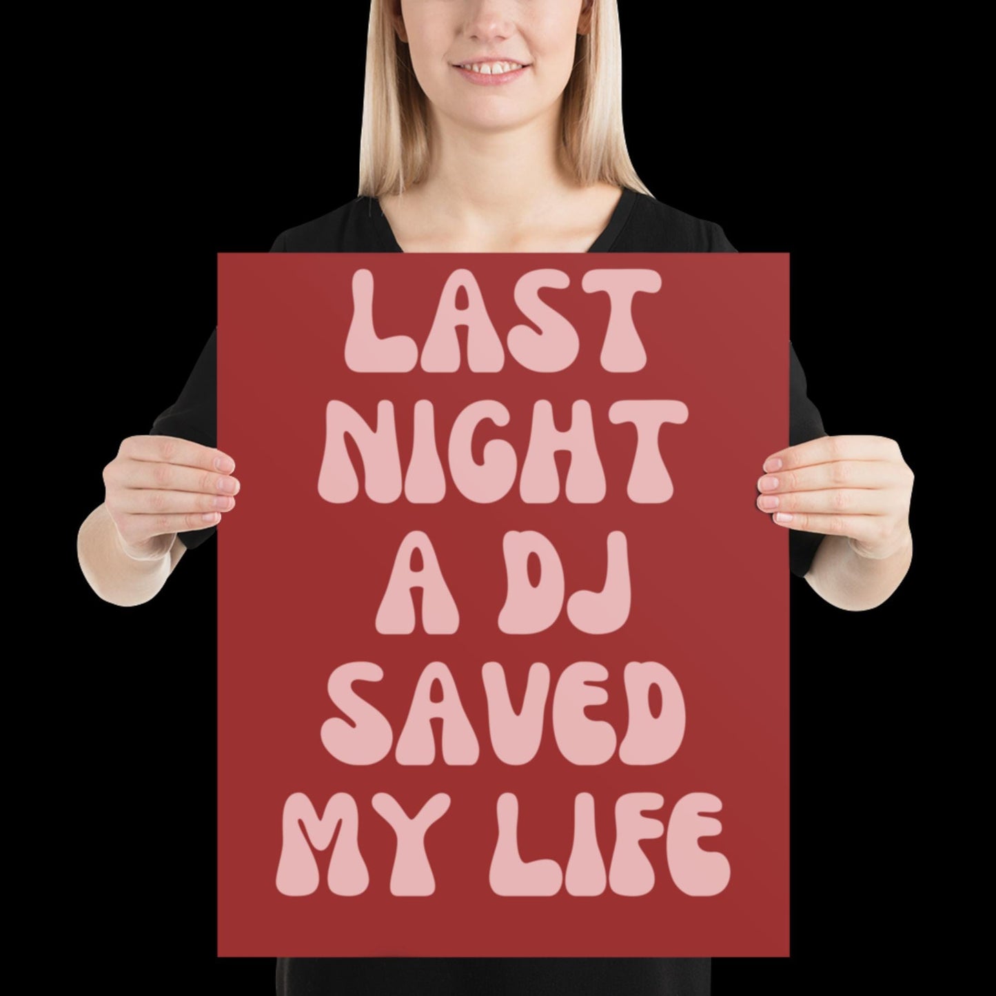 Last Night a DJ Saved My Life Lyrics 001 Red Wall Print - Ibiza Colourful Funny Cute Birthday Art Gift Unique Funky House Music Poster Disco