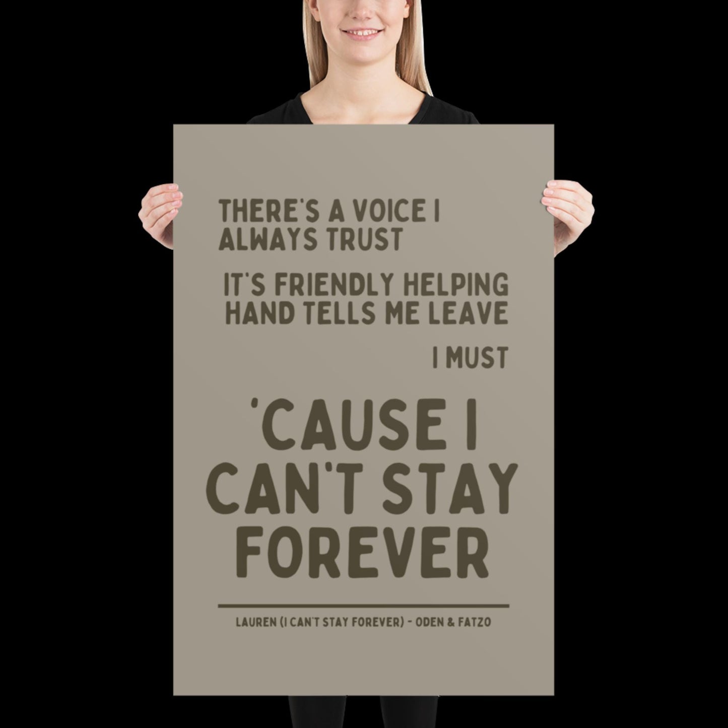 I Can't Stay Forever Beige Silver Wall Print - Ibiza Colourful Funny Cute Birthday Art Gift Unique Funky House Music Poster Lyrics