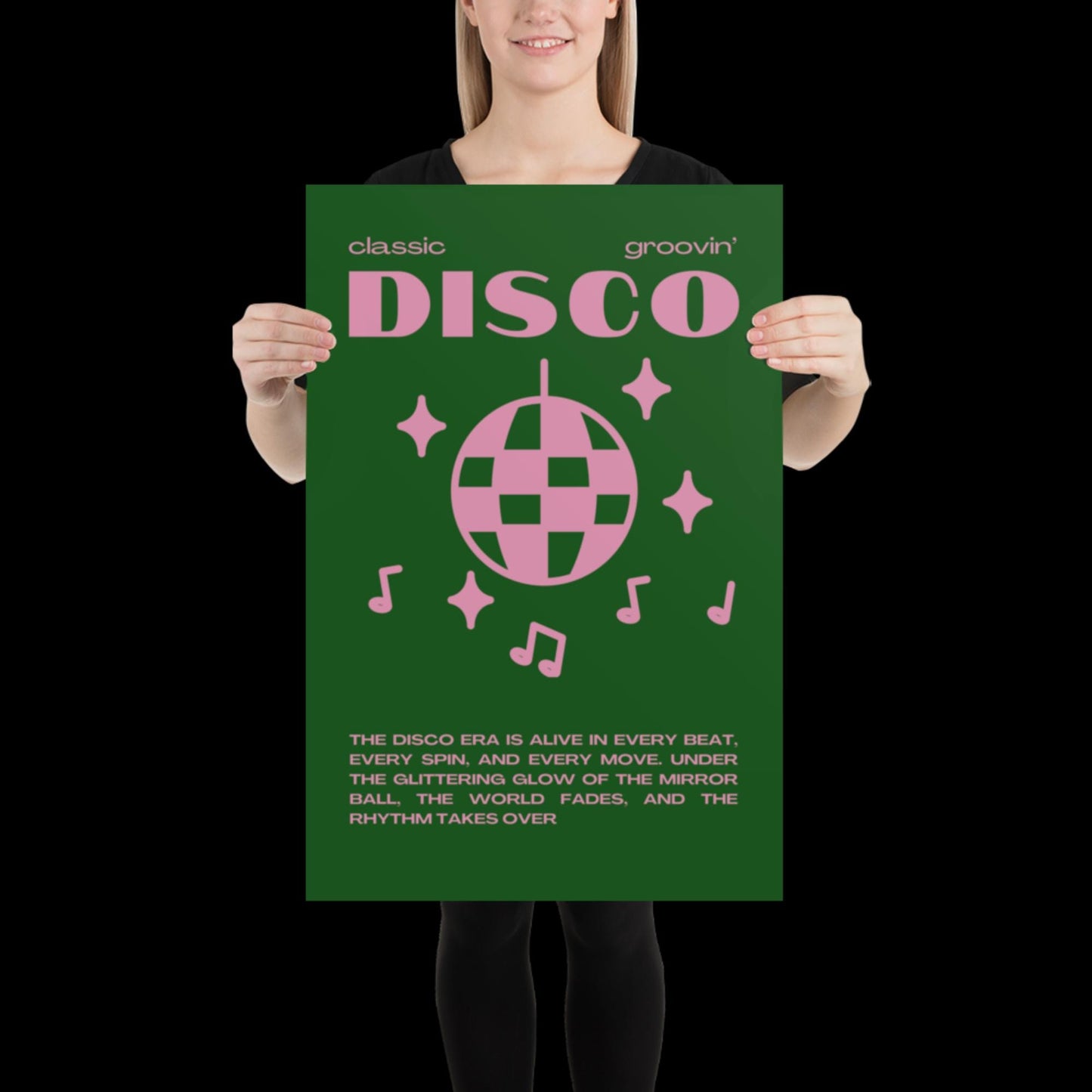 Disco Graphic Green and Pink Monochrome Wall Print - Ibiza Colourful Funny Cute Birthday Art Gift Unique Funky House Music Poster Lyrics