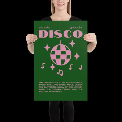 Disco Graphic Green and Pink Monochrome Wall Print - Ibiza Colourful Funny Cute Birthday Art Gift Unique Funky House Music Poster Lyrics