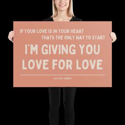 Love for Love (Luv for Luv) Robin S Lyric Print - Orange and Beige - Disco Music Poster Wall Art Retro Inspired Music Bold Typographic Quote