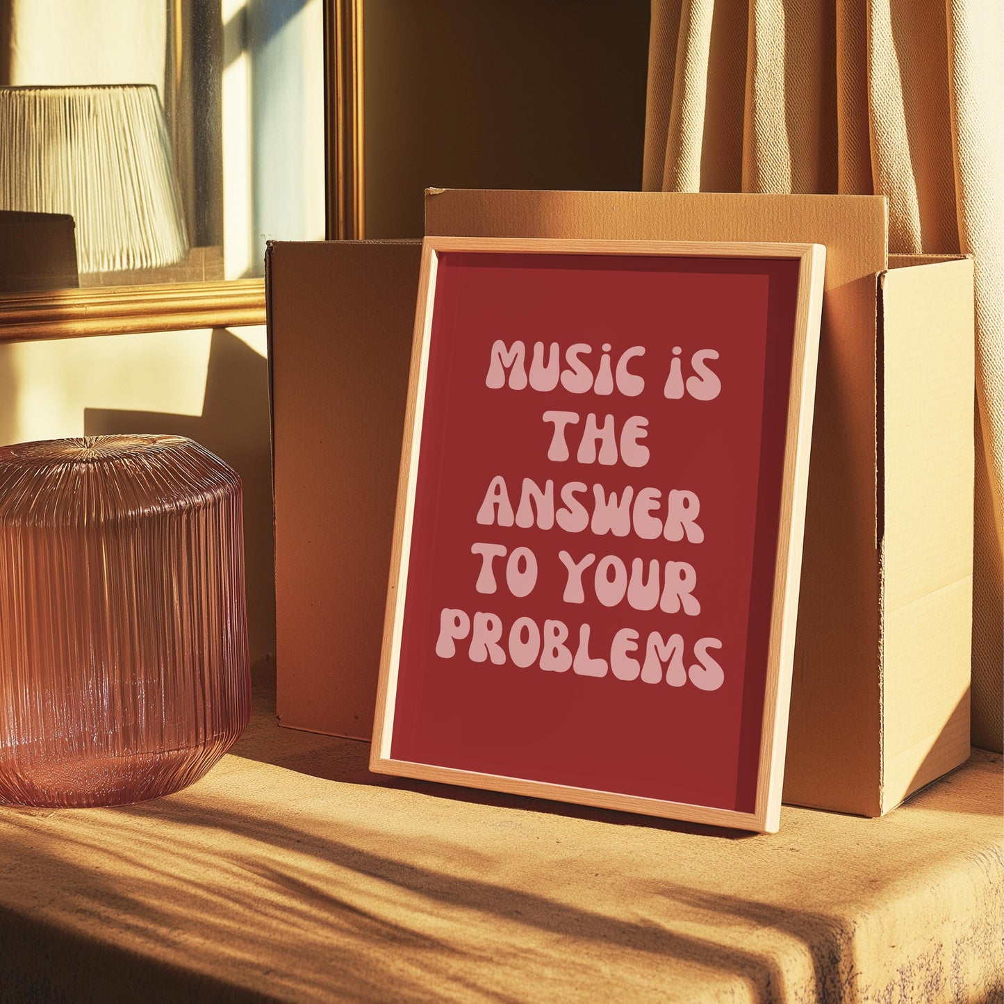 Music Is The Answer Lyrics 001 Red Wall Print - Ibiza Colourful Funny Cute Birthday Art Gift Unique Funky House Music Poster Disco