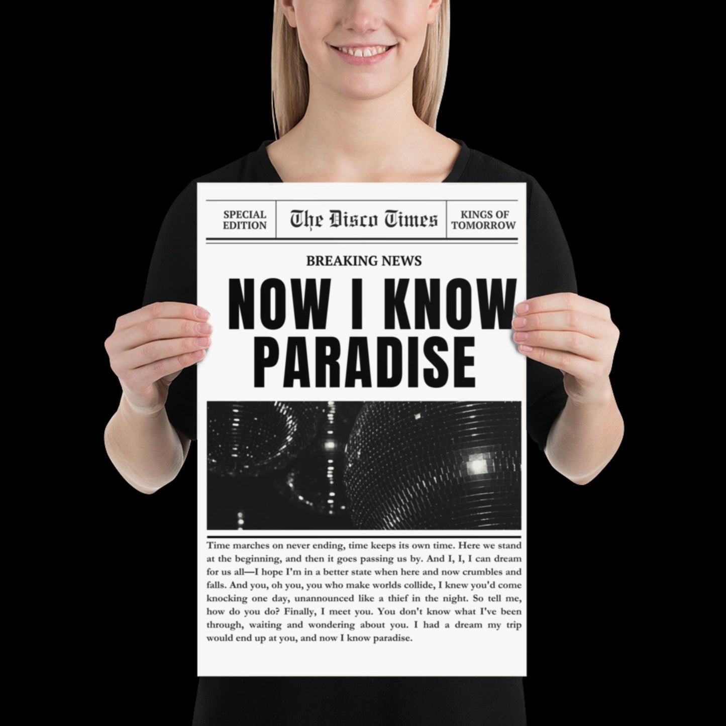 Finally Kings of Tomorrow Inspired Newspaper Lyric Print White and Black - Ibiza Funky Disco House Music A1 A2 A3 Typographic Ball
