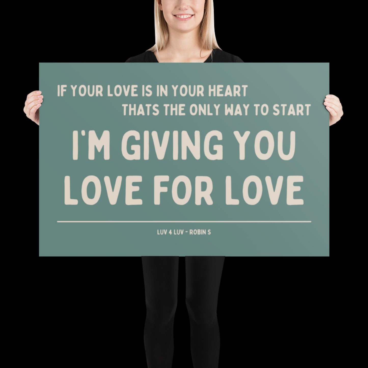 Love for Love (Luv for Luv) Robin S Lyric Print - Blue and Beige - Disco Music Poster Wall Art Retro Inspired Music Bold Typographic Quote