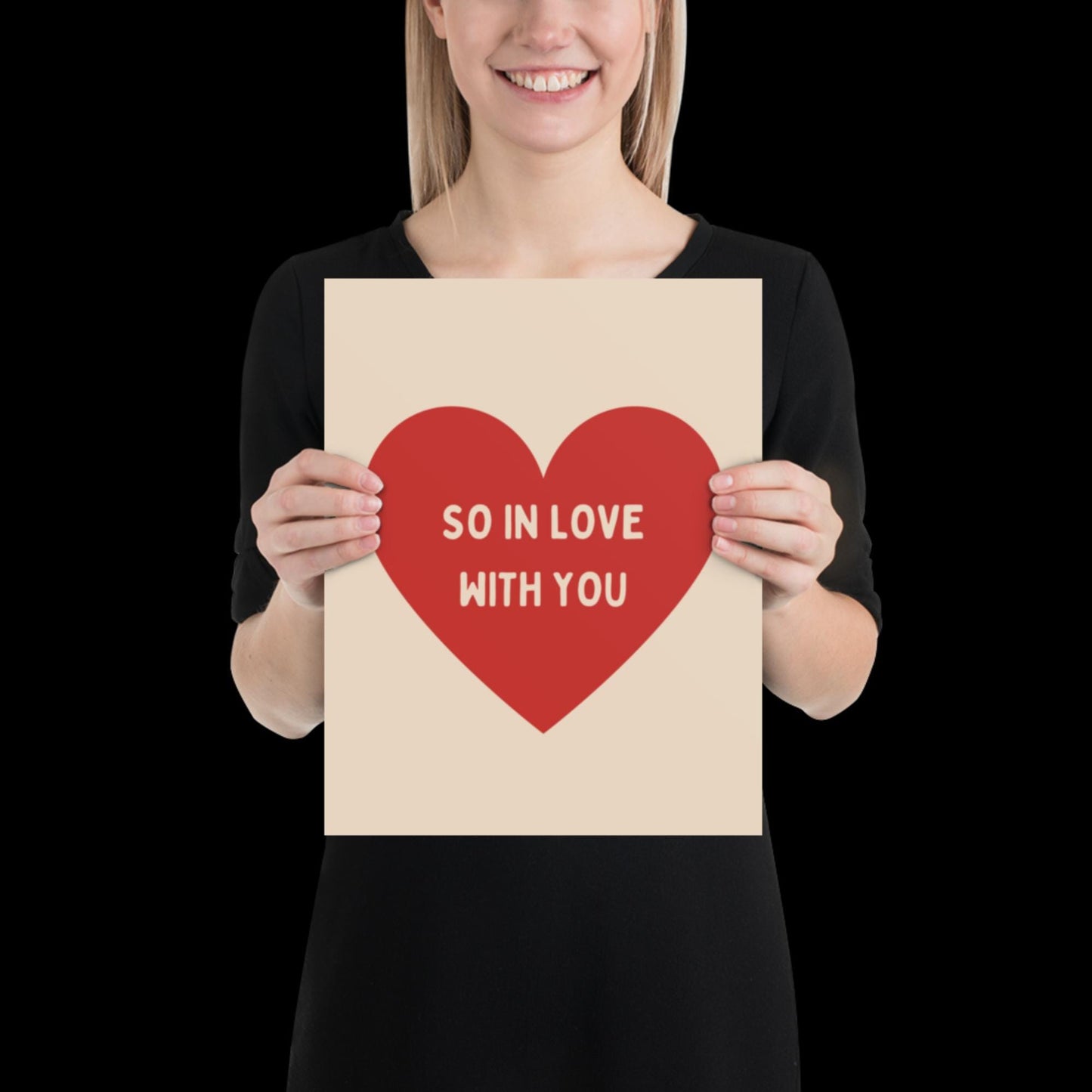 So In Love With You Beige and Red Heart Wall Print - Ibiza Colourful Funny Cute Valentines Art Gift Unique Funky House Music Poster Lyrics
