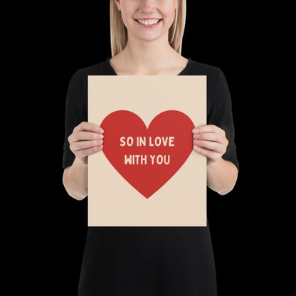 So In Love With You Beige and Red Heart Wall Print - Ibiza Colourful Funny Cute Valentines Art Gift Unique Funky House Music Poster Lyrics