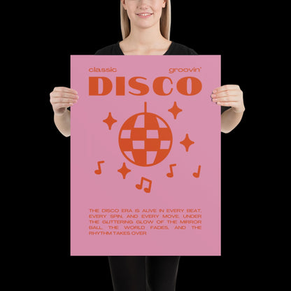 Disco Graphic Pink and Orange Monochrome Wall Print - Ibiza Colourful Funny Cute Birthday Art Gift Unique Funky House Music Poster Lyrics