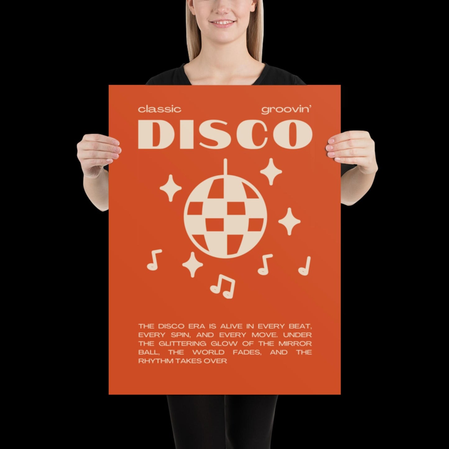 Disco Graphic Orange and Beige Monochrome Wall Print - Ibiza Colourful Funny Cute Birthday Art Gift Unique Funky House Music Poster Lyrics