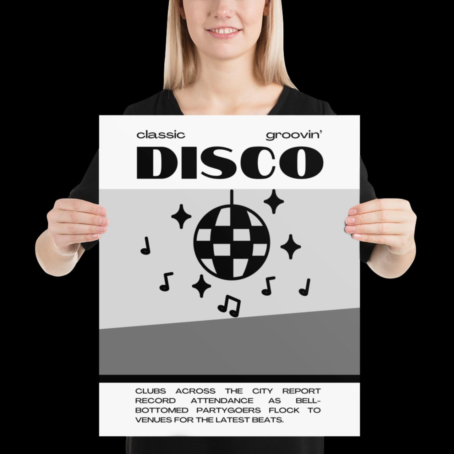 Disco Graphic Black and White Monochrome Wall Print - Ibiza Colourful Funny Cute Birthday Art Gift Unique Funky House Music Poster Lyrics