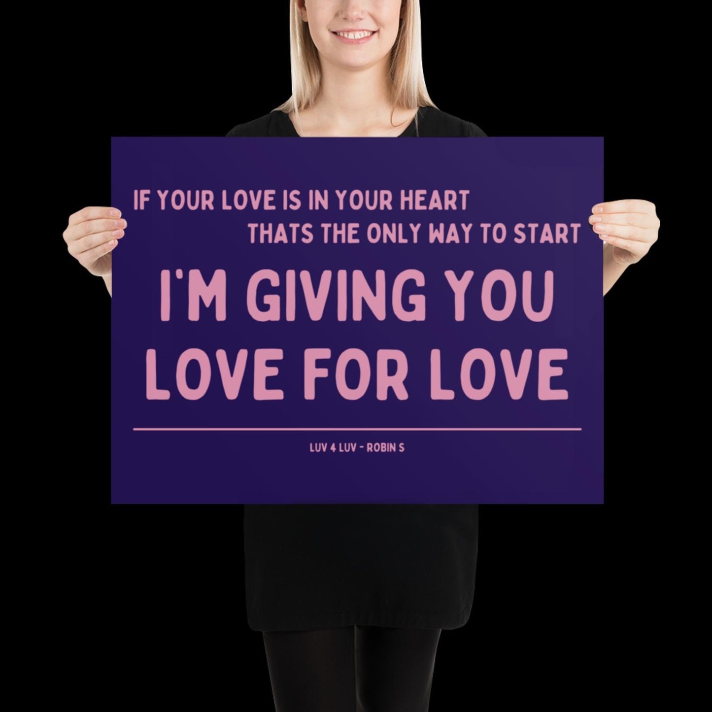 Love for Love (Luv for Luv) Robin S Lyric Print - Navy and Pink - Disco Music Poster Wall Art Retro Inspired Music Bold Typographic Quote
