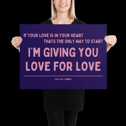 Love for Love (Luv for Luv) Robin S Lyric Print - Navy and Pink - Disco Music Poster Wall Art Retro Inspired Music Bold Typographic Quote