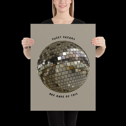 Sweet Dreams are Made of This Silver Disco Ball Wall Print -  Ibiza Colourful Funny Cute Birthday Art Gift Unique Funky House Music Poster