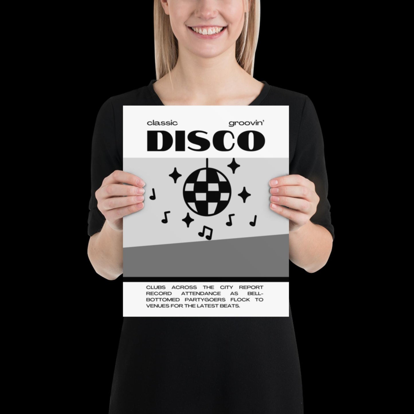 Disco Graphic Black and White Monochrome Wall Print - Ibiza Colourful Funny Cute Birthday Art Gift Unique Funky House Music Poster Lyrics