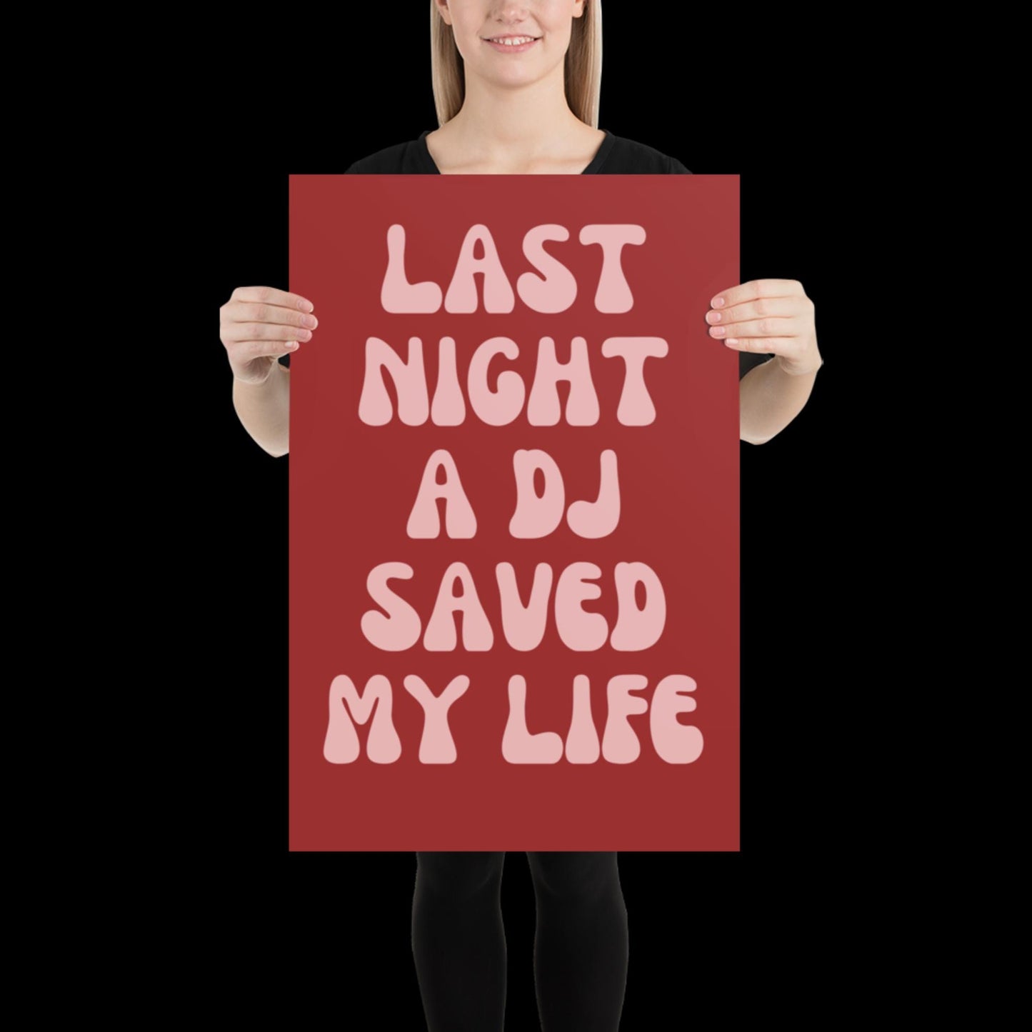 Last Night a DJ Saved My Life Lyrics 001 Red Wall Print - Ibiza Colourful Funny Cute Birthday Art Gift Unique Funky House Music Poster Disco