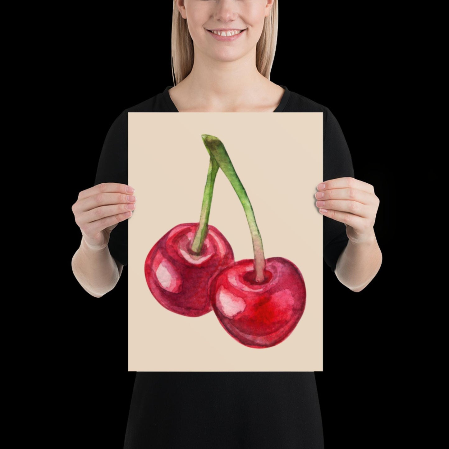 Watercolour Cherries Wall Print - Fruit Ibiza Colourful Funny Cute Birthday Christmas Gift Unique Printed Cowboy Leopard