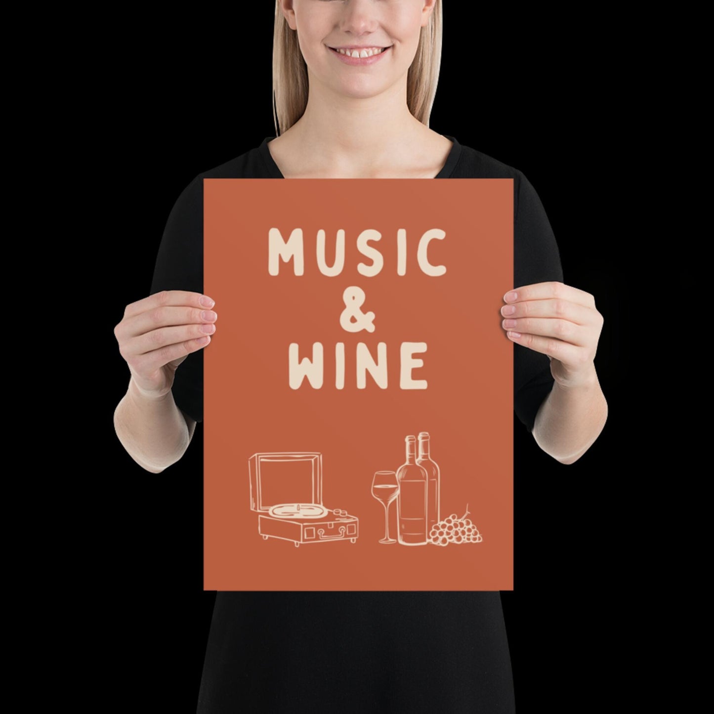 Music and Wine Orange and Beige Wall Print -  Ibiza Colourful Funny Cute Birthday Art Gift Unique Funky House Music Poster Lyrics Kitchen