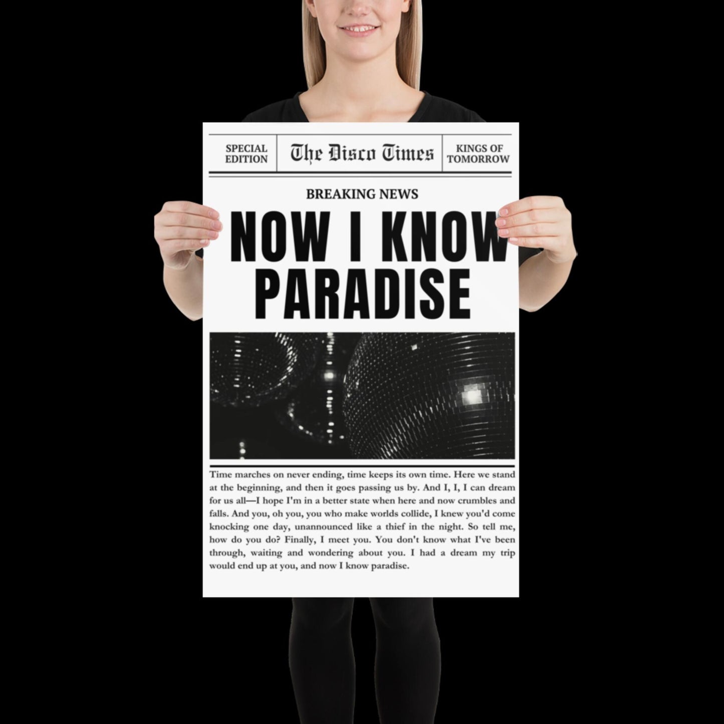 Finally Kings of Tomorrow Inspired Newspaper Lyric Print White and Black - Ibiza Funky Disco House Music A1 A2 A3 Typographic Ball