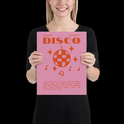 Disco Graphic Pink and Orange Monochrome Wall Print - Ibiza Colourful Funny Cute Birthday Art Gift Unique Funky House Music Poster Lyrics