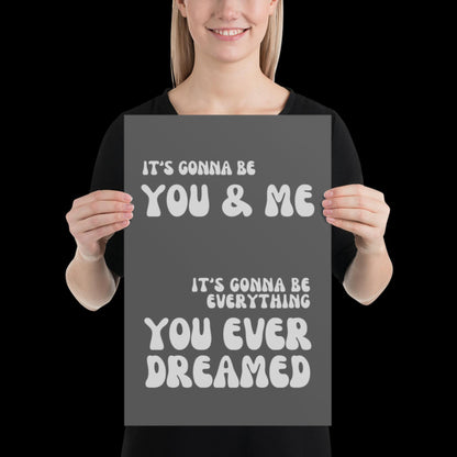 You and Me Grey Silver Lyrics Wall Print - Ibiza Colourful Funny Cute Birthday Christmas Gift Unique Leopard Cocktail House Music