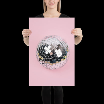 Pink Disco Ball Wall Print | Mirror Ball | Dancing | Trendy | Music Poster | Wall Art | Funky | Typographic | A1 A2 A3 | Realistic | Disco