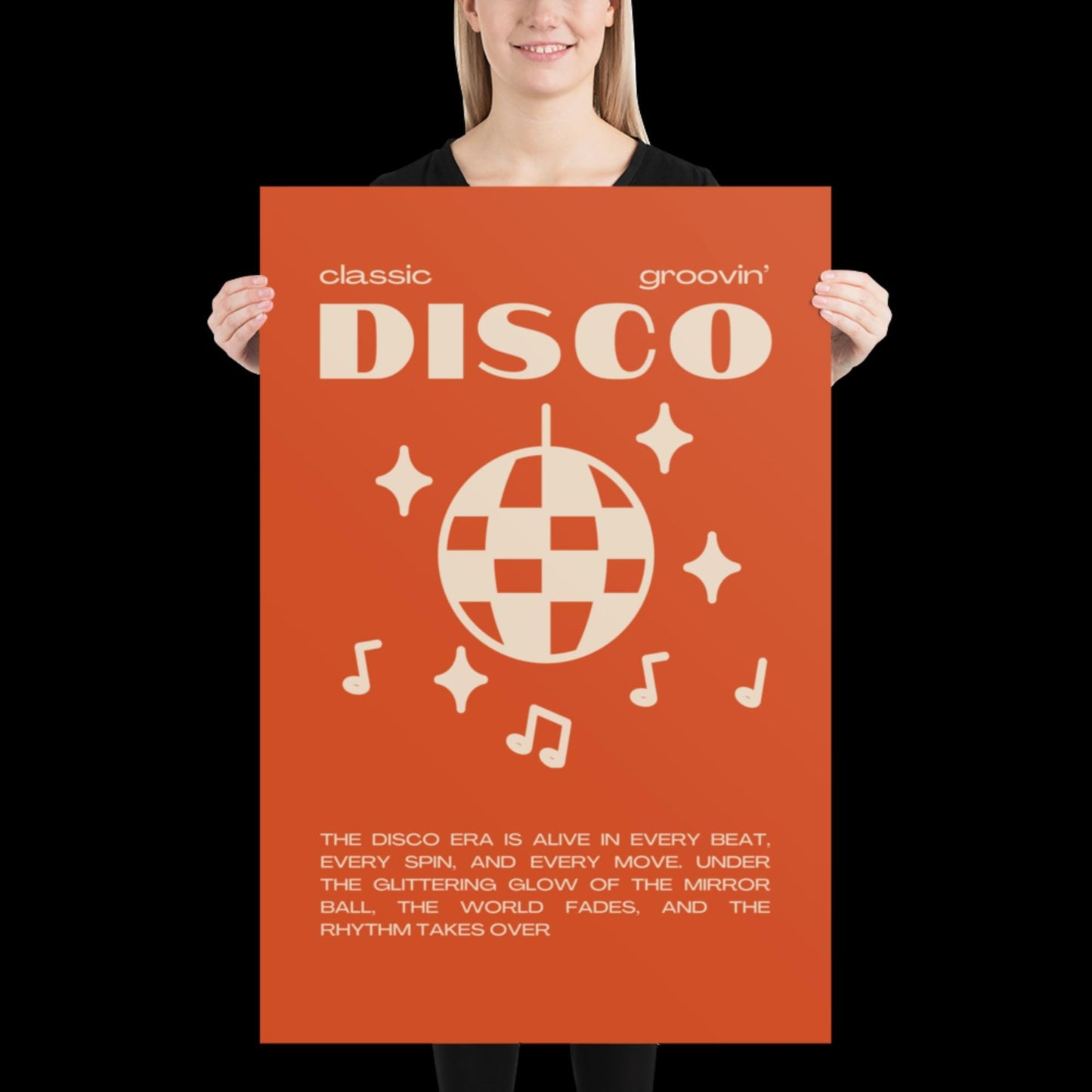 Disco Graphic Orange and Beige Monochrome Wall Print - Ibiza Colourful Funny Cute Birthday Art Gift Unique Funky House Music Poster Lyrics
