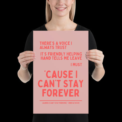 I Can't Stay Forever Red Wall Print