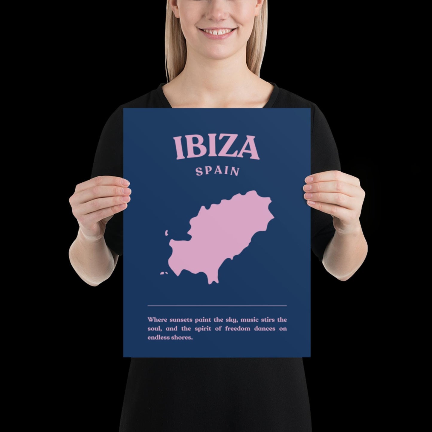 Ibiza Spain Navy Blue and Pink Wall Print - Ibiza Colourful Funny Cute Birthday Christmas Gift Unique Leopard Cocktail