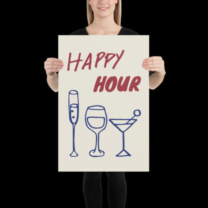 Happy Hour Print | Typographic Poster | Typographic | Trendy | Kitchen Artwork | Bar Cart Art | Drinks | Wall Decor | Gift | Aesthetic