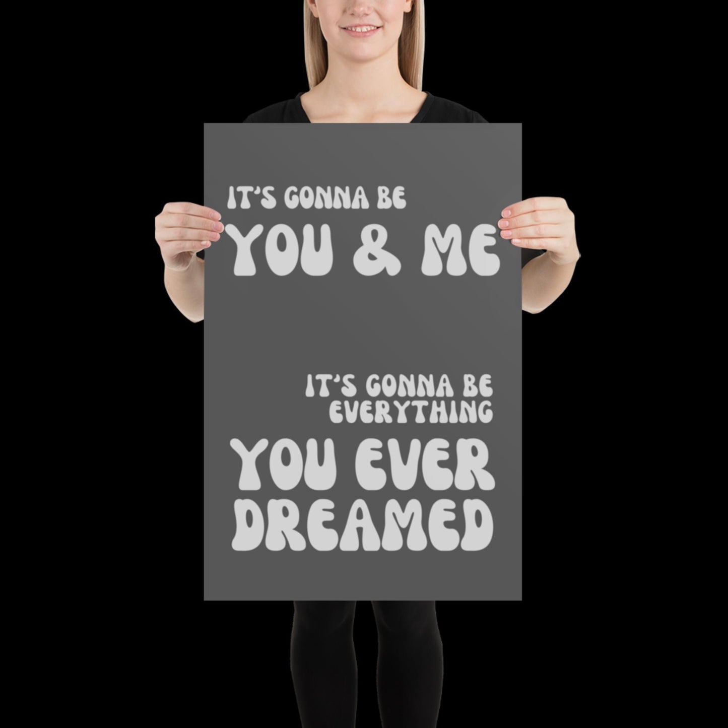 You and Me Grey Silver Lyrics Wall Print - Ibiza Colourful Funny Cute Birthday Christmas Gift Unique Leopard Cocktail House Music