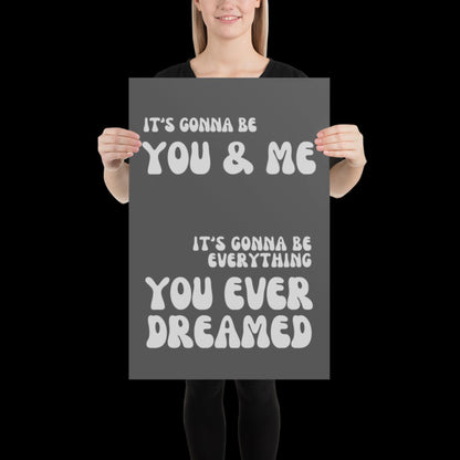 You and Me Grey Silver Lyrics Wall Print - Ibiza Colourful Funny Cute Birthday Christmas Gift Unique Leopard Cocktail House Music