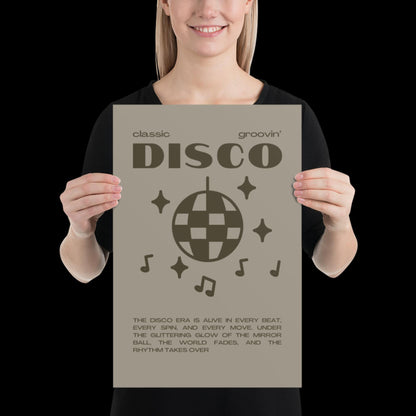 Disco Graphic Khaki Grey Monochrome Wall Print - Ibiza Colourful Funny Cute Birthday Art Gift Unique Funky House Music Poster Lyrics