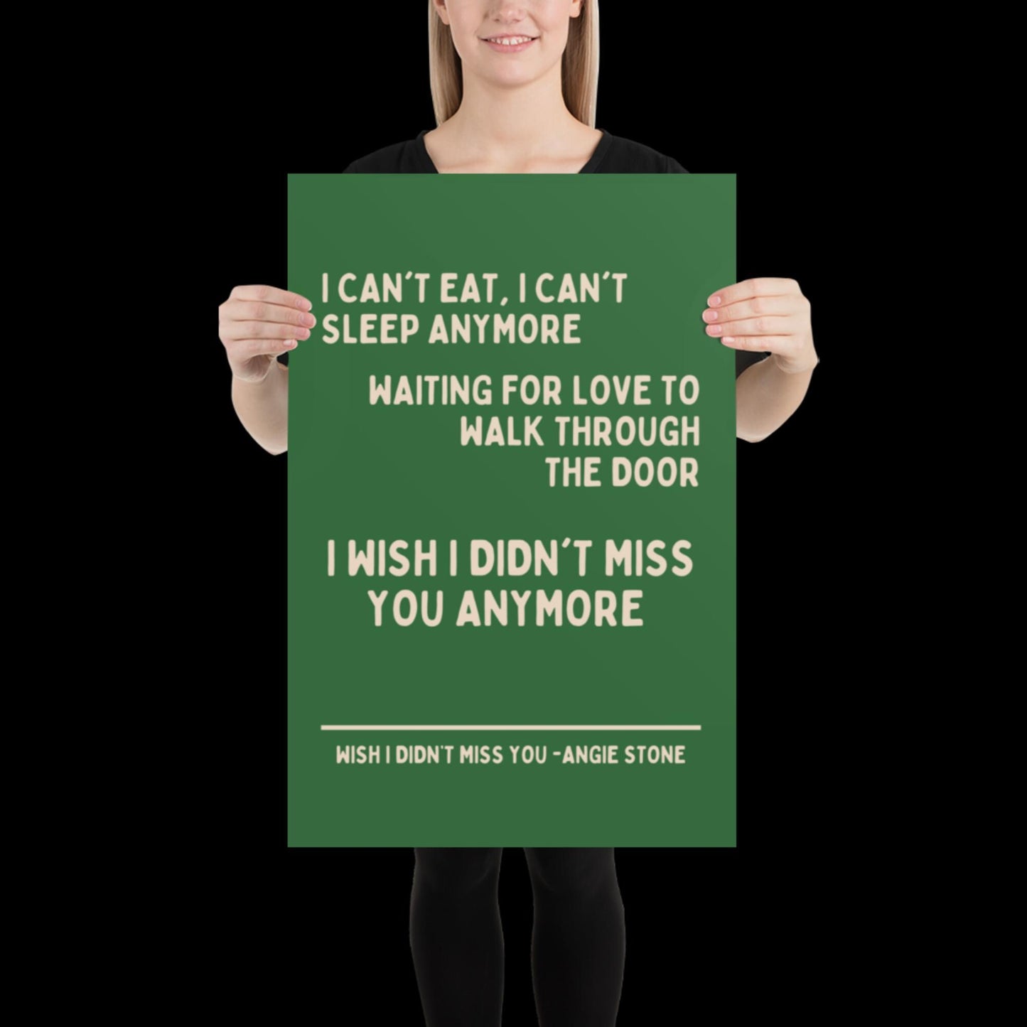 Wish I Didn't Miss You Angie Stone Inspired Print - Green and Beige - Lyric Ibiza Bold Typographic Colourful House Music Poster Groovy Disco