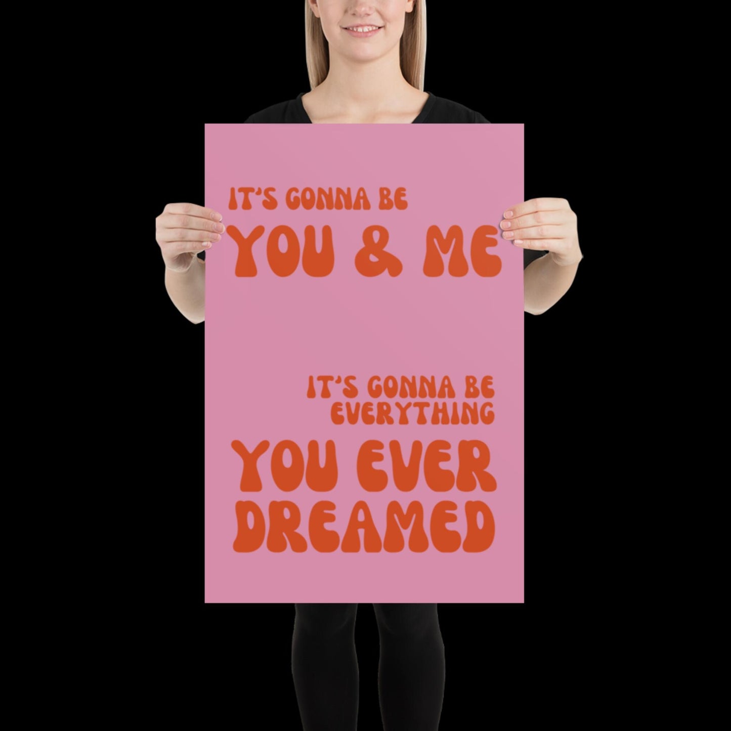 You and Me Pink Lyrics Wall Print - Ibiza Colourful Funny Cute Birthday Christmas Gift Unique Leopard Cocktail House Music