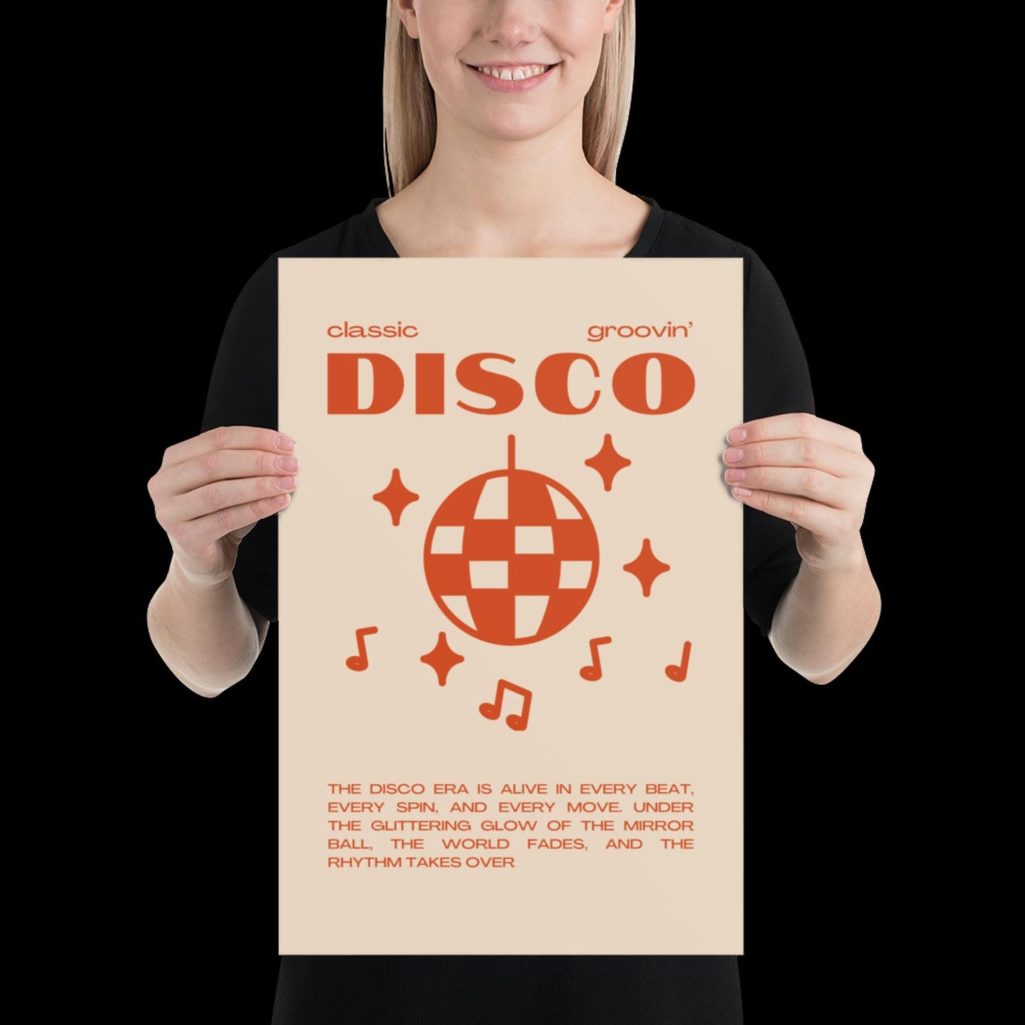 Disco Graphic Orange and Beige Monochrome Wall Print - Ibiza Colourful Funny Cute Birthday Art Gift Unique Funky House Music Poster Lyrics
