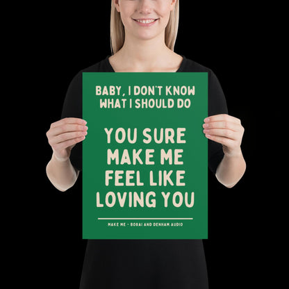 Make Me Inspired Green and Beige Print - Borai Denham Audio Ibiza Bold Typographic Colourful House Music Poster Groovy Bar Disco Funky