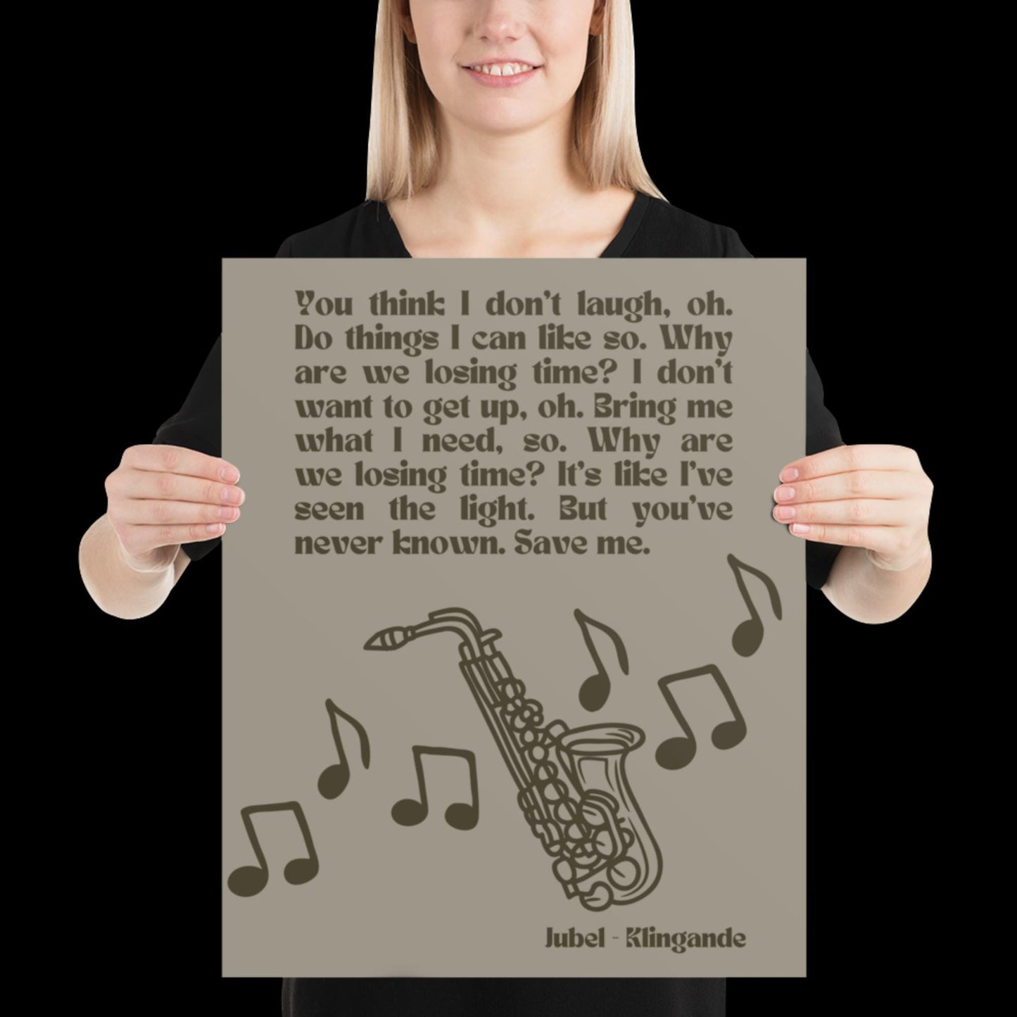 Jubel Klingande Inspired Print Silver Khaki - Song Lyric Music Poster Wall Art Typographic Lyrics Ibiza House Music Wall Decor Saxophone