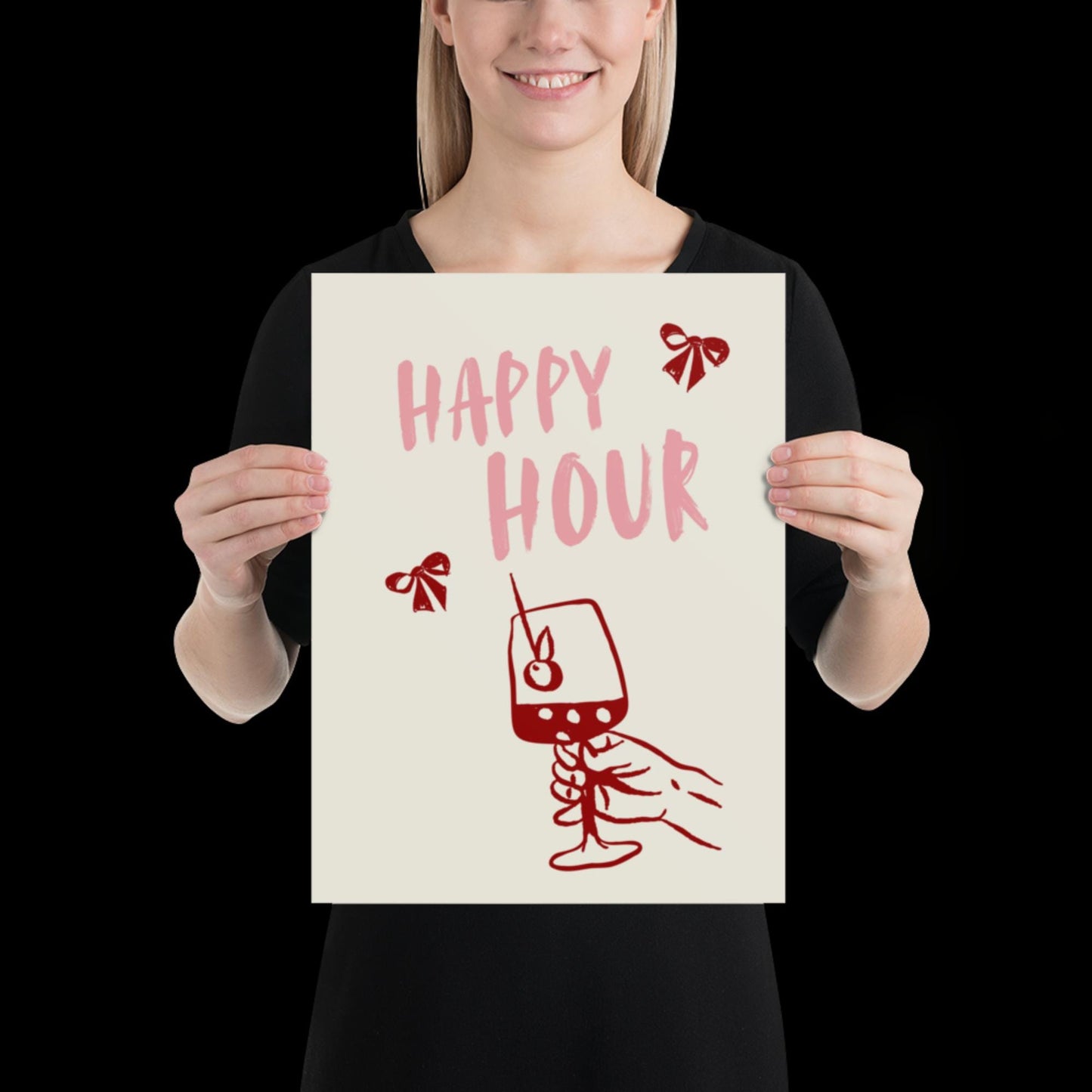 Happy Hour Print | Typographic Poster | Typographic | Trendy | Kitchen Artwork | Bar Cart Art | Drinks | Wall Decor | Gift | Aesthetic