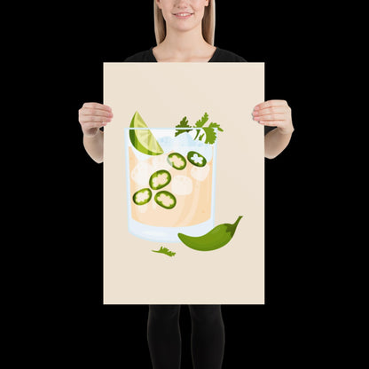 The Jalapeno Spicy Margarita Beige 001 Wall Print - Ibiza Colourful Funny Cute Birthday Christmas Gift Unique Cowboy Leopard Cocktail