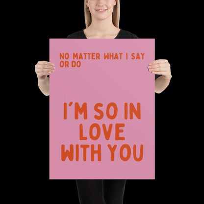 I'm So In Love With You Pink and Orange Wall Print - Ibiza Colourful Funny Cute Birthday Art Gift Unique Funky House Music Poster Lyrics