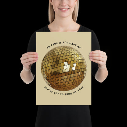 Show Me Love Gold Disco Ball Wall Print - Ibiza Colourful Funny Cute Birthday Christmas Gift Unique Leopard Cocktail