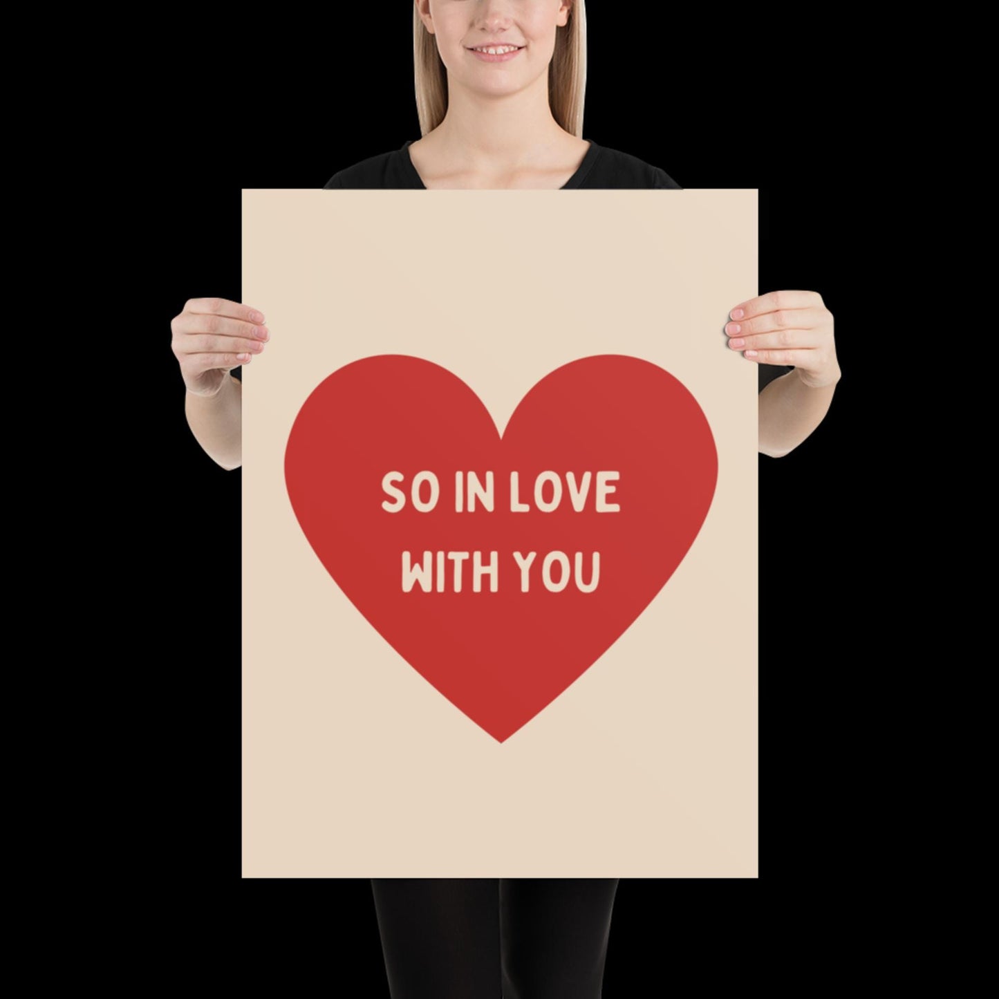 So In Love With You Beige and Red Heart Wall Print - Ibiza Colourful Funny Cute Valentines Art Gift Unique Funky House Music Poster Lyrics
