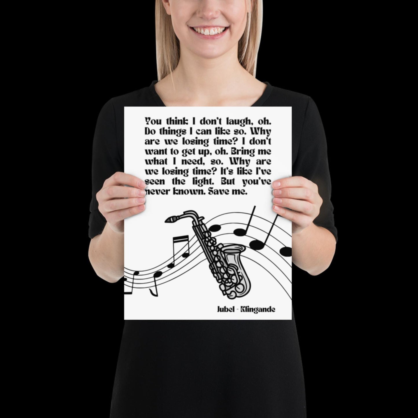 Jubel Klingande Inspired Monochrome Print - Song Lyric Music Poster Wall Art Typographic Lyrics Ibiza House Music Wall Decor Saxophone