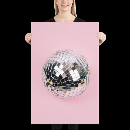 Pink Disco Ball Wall Print | Mirror Ball | Dancing | Trendy | Music Poster | Wall Art | Funky | Typographic | A1 A2 A3 | Realistic | Disco