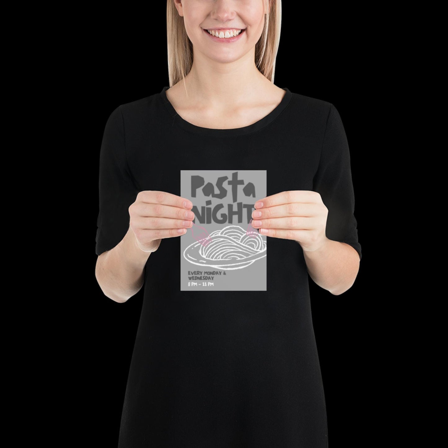 Pasta Night Wall Art Poster • Gray and Pink • Pasta Print Poster • Minimalistic Kitchen Wall Art • Aesthetic • Trendy Wall Art