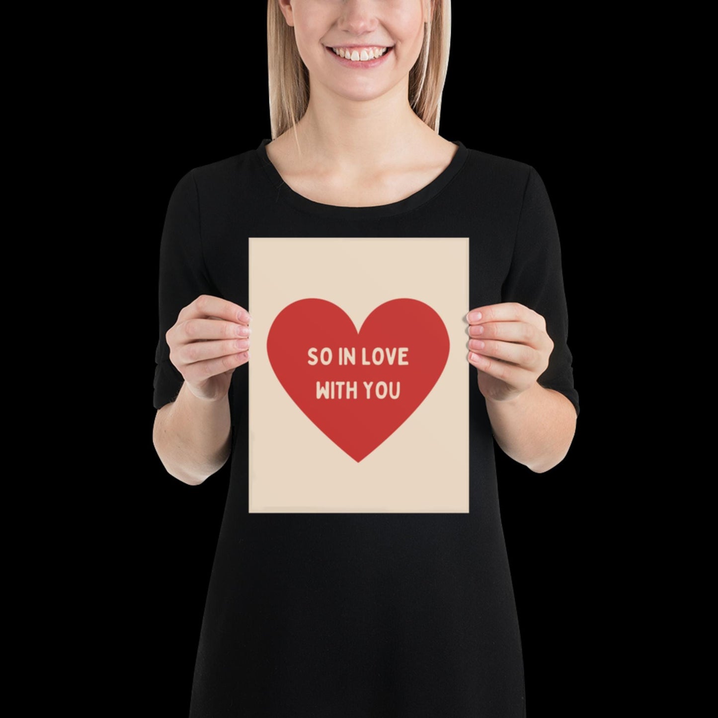 So In Love With You Beige and Red Heart Wall Print - Ibiza Colourful Funny Cute Valentines Art Gift Unique Funky House Music Poster Lyrics
