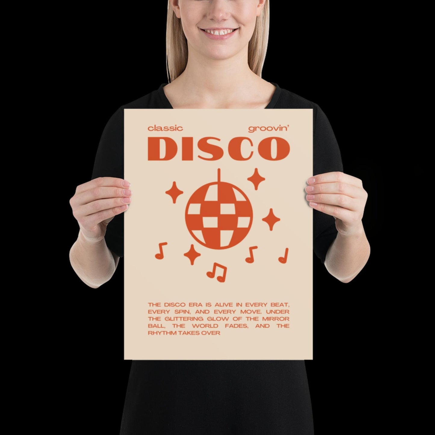 Disco Graphic Orange and Beige Monochrome Wall Print - Ibiza Colourful Funny Cute Birthday Art Gift Unique Funky House Music Poster Lyrics