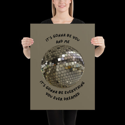 You and Me Silver Gray Disco Ball Wall Print - Ibiza Colourful Funny Cute Birthday Christmas Gift Unique Leopard Cocktail