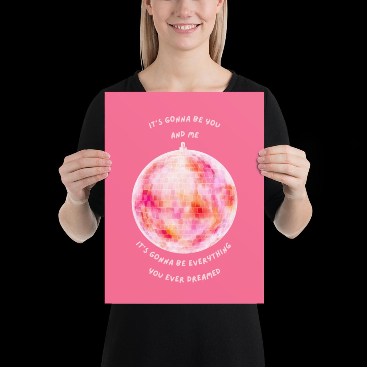You and Me Pink Disco Ball Wall Print - Ibiza Colourful Funny Cute Birthday Christmas Gift Unique Leopard Cocktail